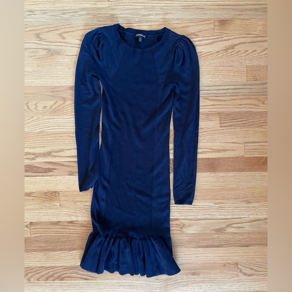 Navy ruffle bottom bodycon sweater dress